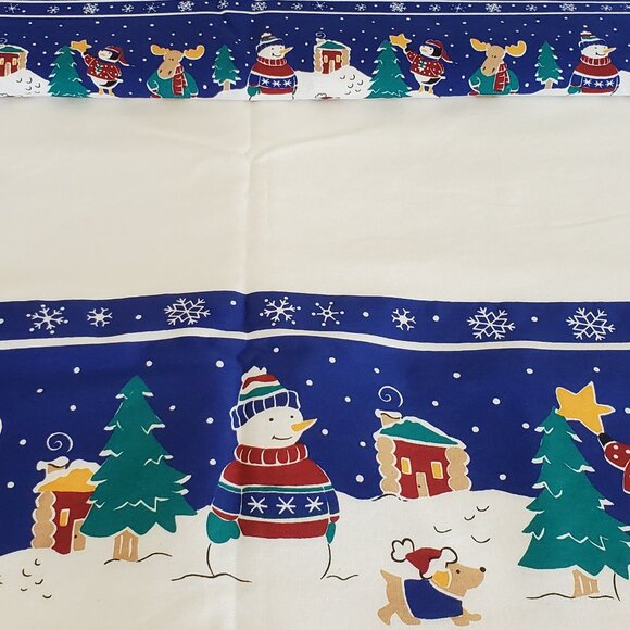 Karsten 62" x 116" Winter Tablecloth Holiday Snowman Dog Moose Cotton Terri Sol - Picture 9 of 9